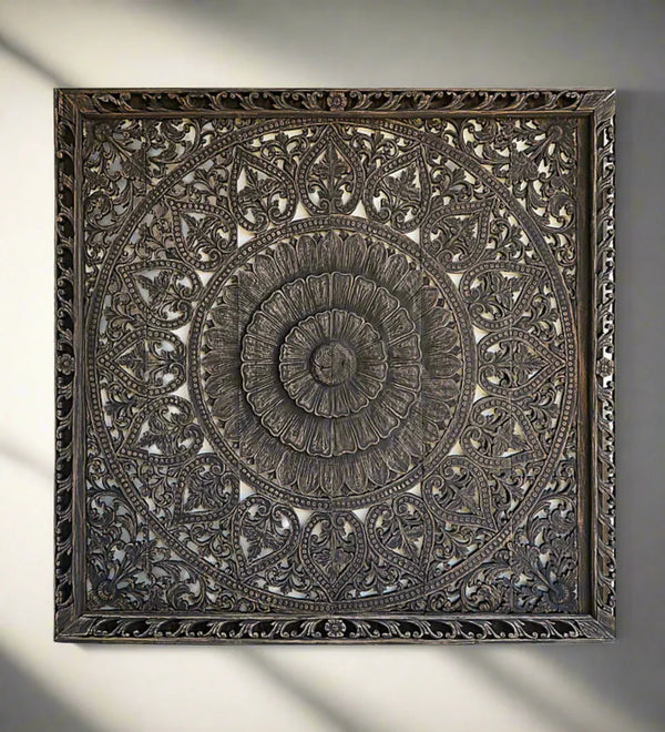 Mewar Mandala Majesty King Bed Headboard Wood Wall Mounted with Frame - D'DASS Store