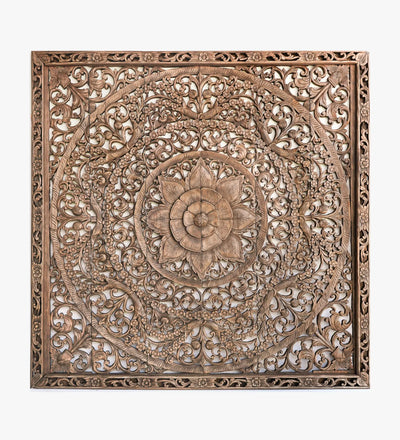 Heritage Haven Wall Mounted Lotus Carved Headboard with Frame - D'DASS Store