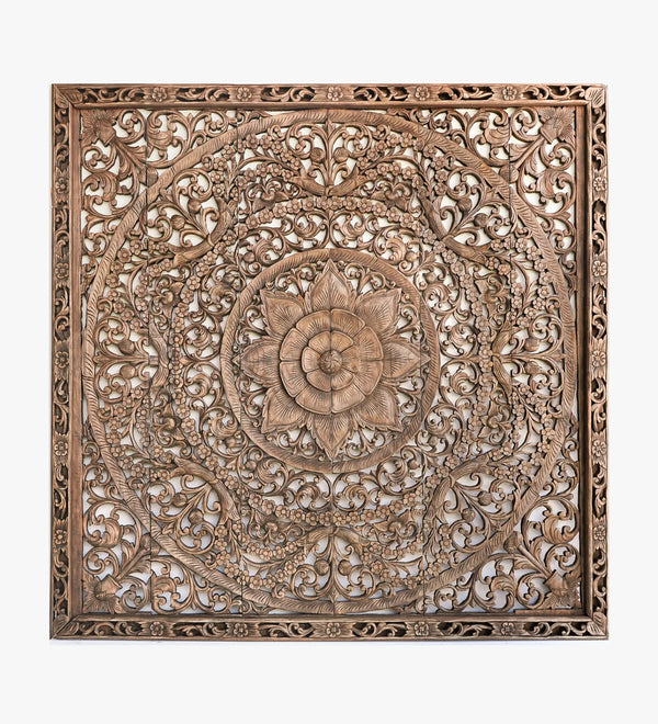Heritage Haven Wall Mounted Lotus Carved Headboard with Frame - D'DASS Store