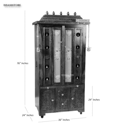 Sri Narayan Solid Sheesham Wood Pooja Mandapam with Door | DDASSMANDAP178 - D'DASS Store