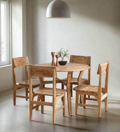 UrbanNest Bistro Wood 4 Seater In Natural Finish Dining Set 