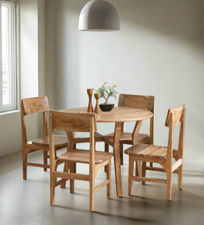 UrbanNest Bistro Wood 4 Seater In Natural Finish Dining Set 