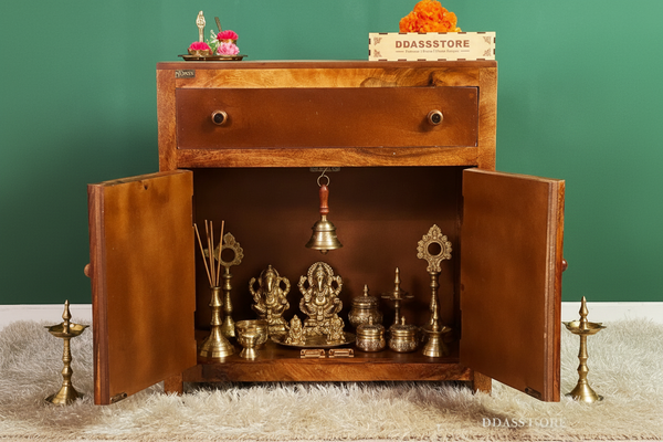 Wooden Puja Temple Cabinet for Home | WT2425Cabinet_Honey - D'DASS Store