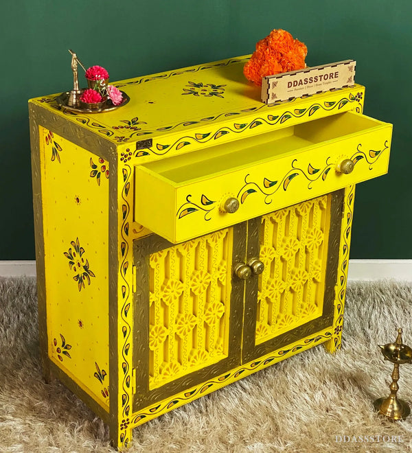 Wooden Puja Temple Cabinet for Home | WT2425Cabinet_YG - D'DASS Store