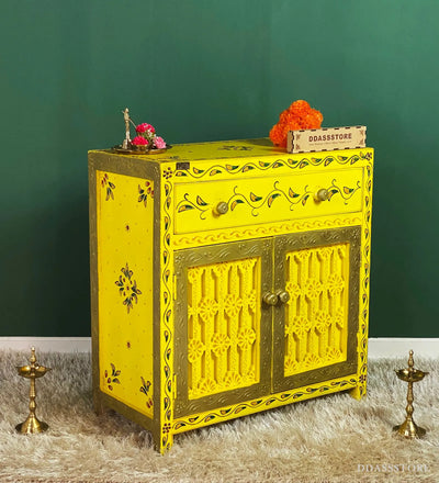 Wooden Puja Temple Cabinet for Home | WT2425Cabinet_YG - D'DASS Store