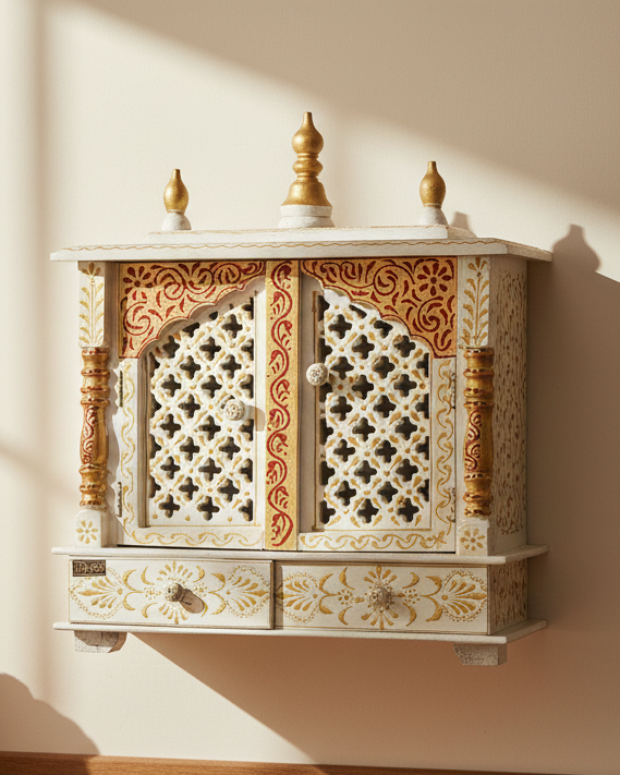 Wall Hanging Sheesham MDF Wooden Pooja Temple Puja Mandap | DDASSWT1822RGD - D'DASS Store
