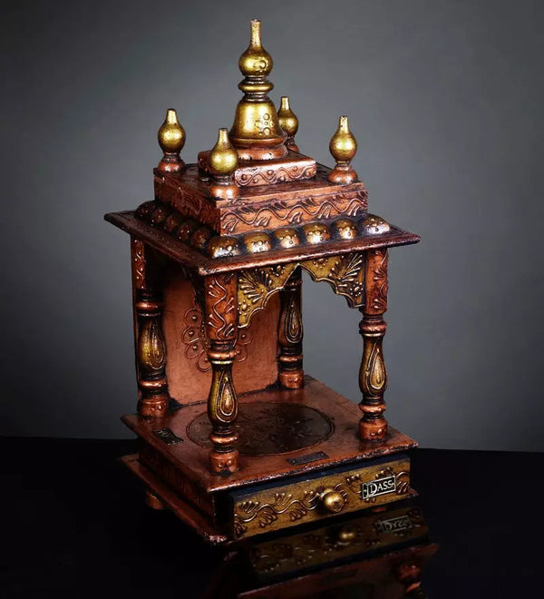 Wall Hanging Sheesham MDF Wooden Pooja Temple Puja Mandap for Office