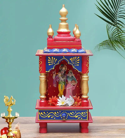 Wall Hanging Sheesham MDF Wooden Pooja Temple Puja Mandap for Office