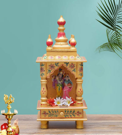 Wall Hanging Sheesham MDF Wooden Pooja Temple Puja Mandap for Office