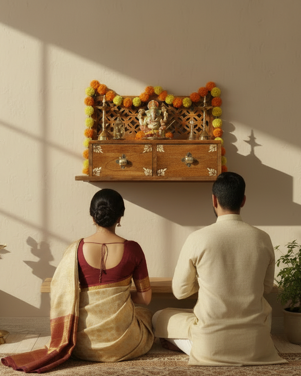 Wall Hanging Solid Sheesham Wooden Home Temple Puja Chowki | Ganesh Chaturthi Puja DDASSWTSolid-21 - D'DASS Store