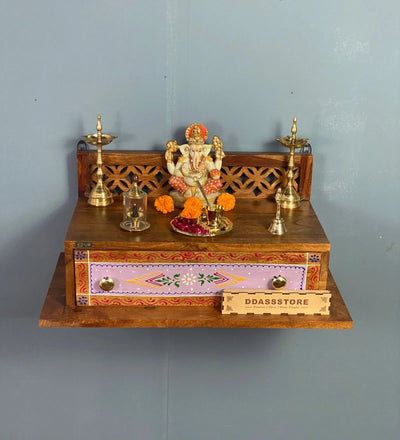 Wall Hanging Solid Sheesham Wooden Home Temple Puja Chowki | Ganesh Chaturthi Puja