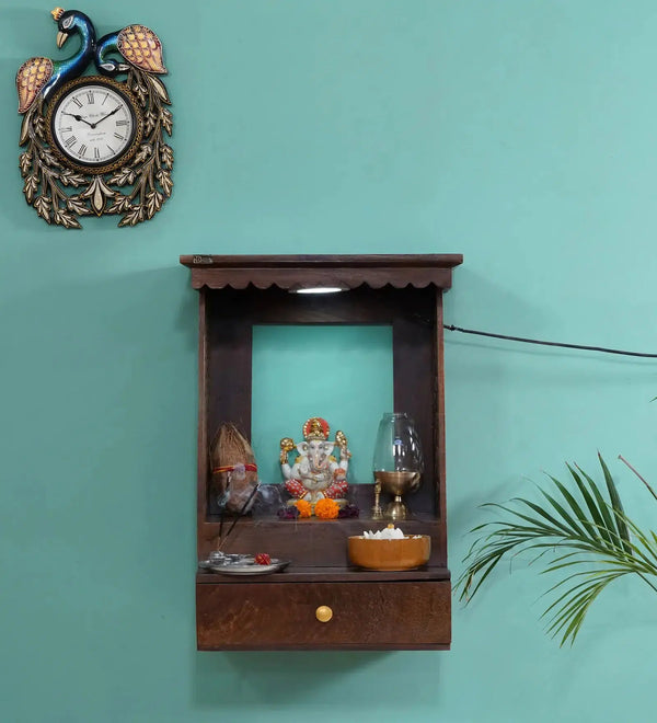 Wall Hanging Solid Sheesham Wooden Home Temple Puja Chowki | Ganesh Chaturthi Puja