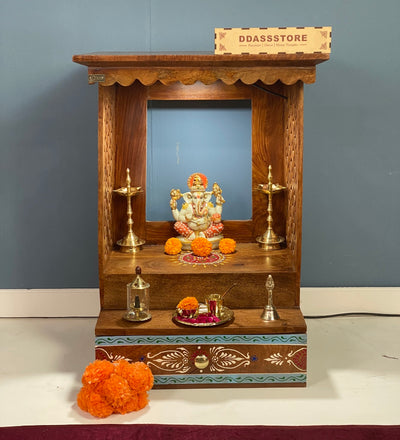Wall Hanging Solid Sheesham Wooden Home Temple Puja Chowki | Ganesh Chaturthi Puja