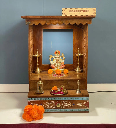 Wall Hanging Solid Sheesham Wooden Home Temple Puja Chowki | Ganesh Chaturthi Puja