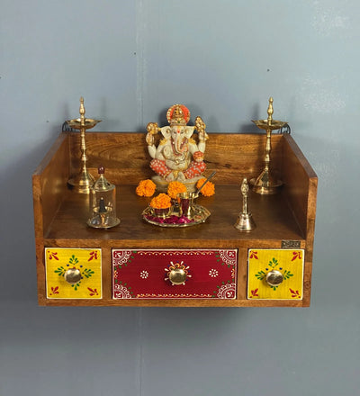 Wall Hanging Solid Sheesham Wooden Home Temple Puja Chowki | Ganesh Chaturthi Puja