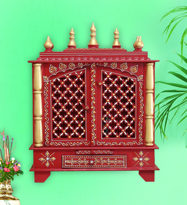 Wall hanging Sheesham MDF Wooden Pooja Mandir for home