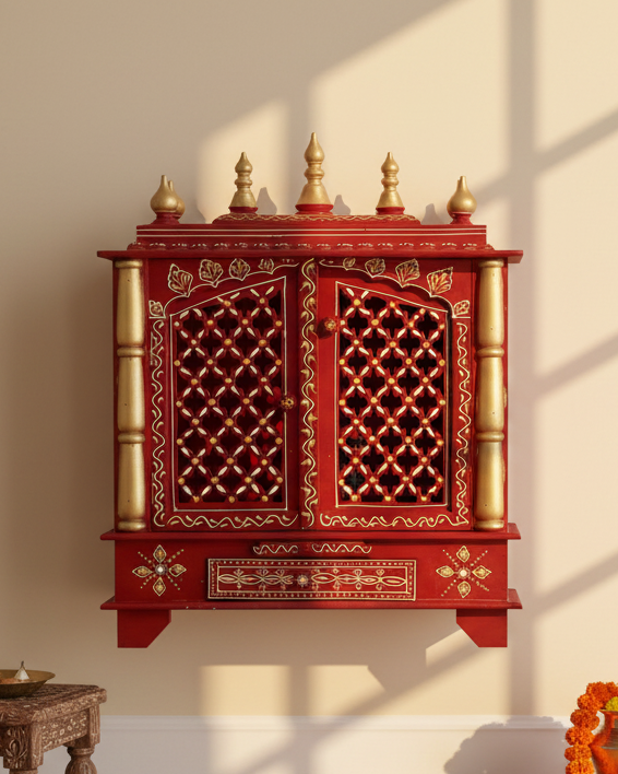 Wall hanging Sheesham MDF Wooden Pooja Mandir for home | DDASSWT2412RRD - D'DASS Store