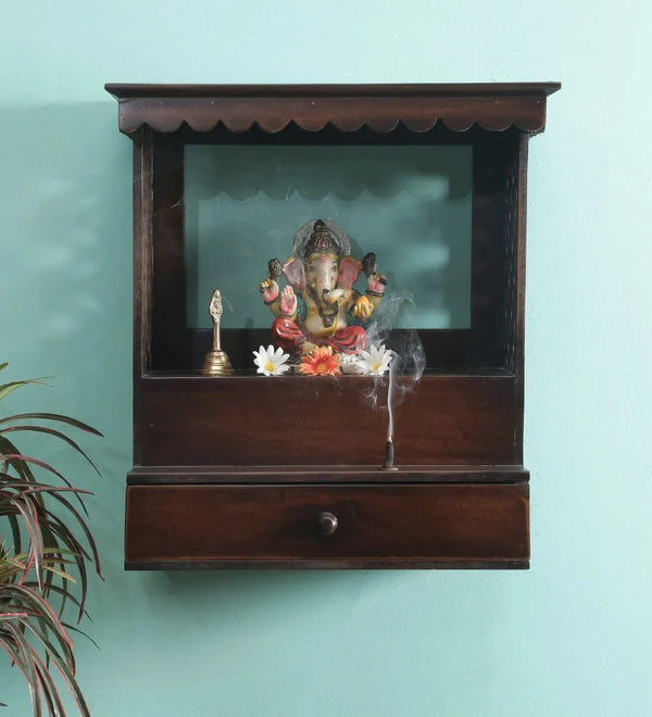 Walnut Sheesham MDF Wood Pooja Mandir For Home & Office