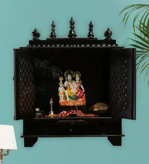 Walnut finish Sheesham MDF Wooden Pooja Temple For Office