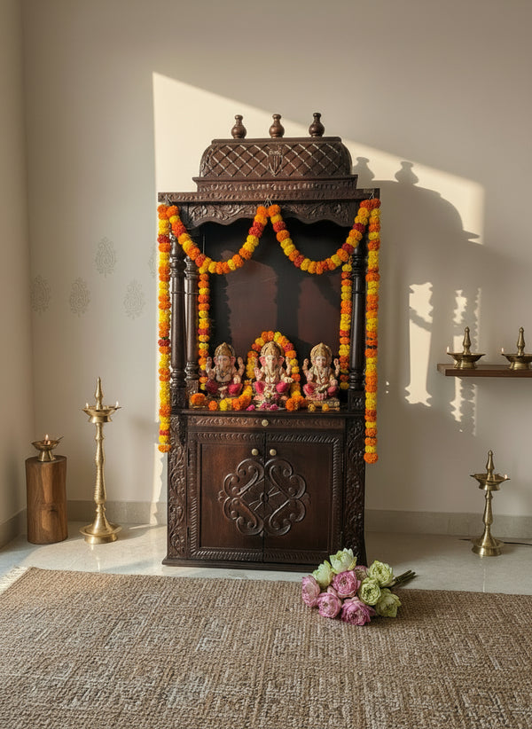 South Indian Style Hand Carved Solid Sheesham Wood Pooja Mandapam | DDASSMANDAP158 - D'DASS Store