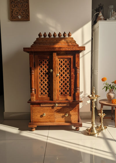 Sri Laxmi Solid Wooden Pooja Mandir and Mandap with Gopuram - D'DASS Store