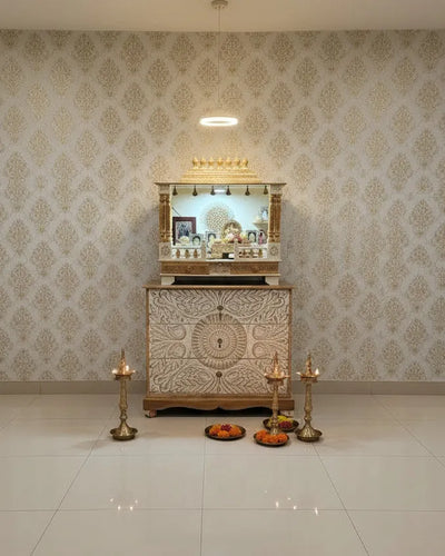 Big Sheesham MDF White Wooden Pooja Temple for Home | DDASSWT3211BG - D'DASS Store