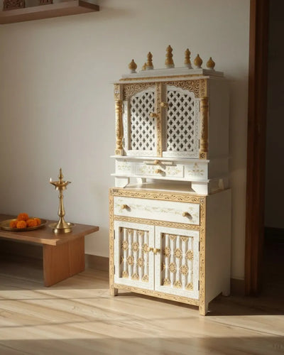 Wooden Pooja Temple & Puja Mandap with Cabinet for Home | WT2412Cabinet_BGD - D'DASS Store