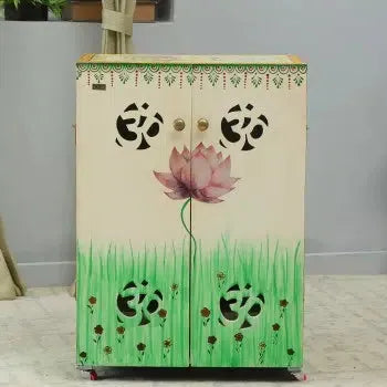 White Big Wooden Pooja Cabinet With Door For Home & Office