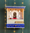 White Blue Hand Painted Wooden LED Pooja Mandir