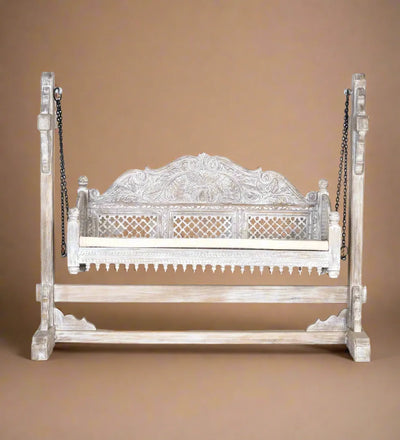 White Crown Solid wood Handcarved Swing Sofa for Living Room | House Swings for Living Room