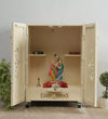 White & Gold MDF Sheesham Big Wooden Pooja Cabinet With Door For Home & Office | Navratri Special