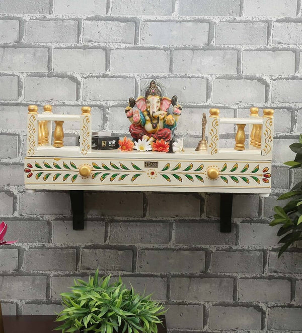 White&Gold Wall Hanging Wooden Home Shelf temple for Pooja | Ganesh Chaturthi Special