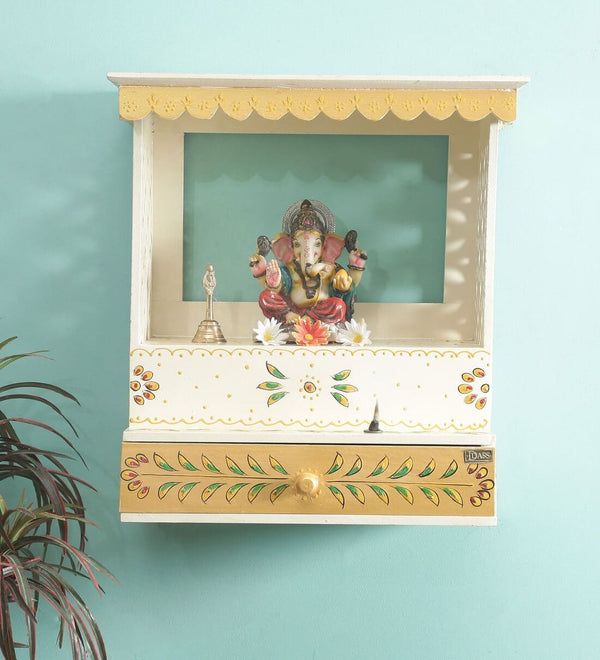 White Sheesham MDF Wood Pooja Mandir For Home & Office