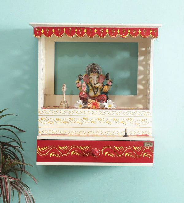 White Sheesham MDF Wood Pooja Mandir For Home & Office