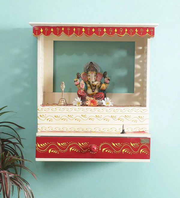 White Sheesham MDF Wood Pooja Mandir For Home & Office