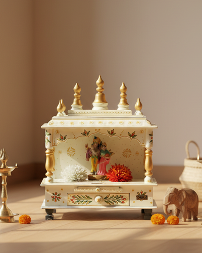White Sheesham & MDF Wooden Pooja Wall Hanging Temple For Home | DDASSWT1518WG - D'DASS Store