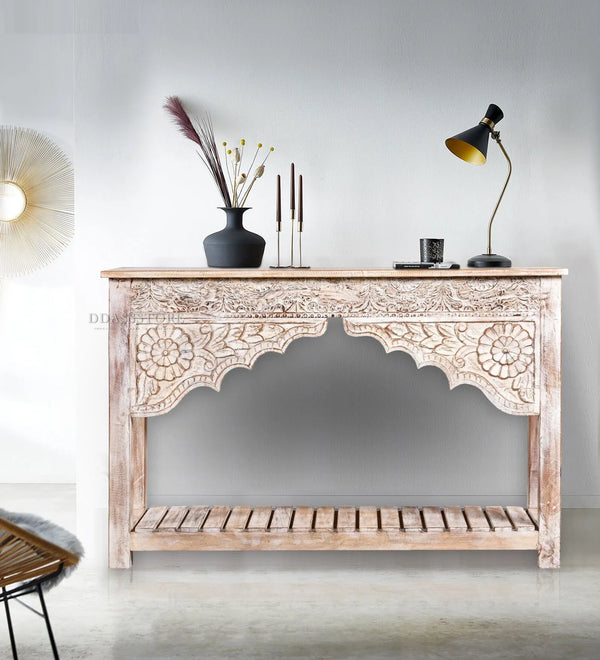 White Solid wood HandCarved Console & Side Table