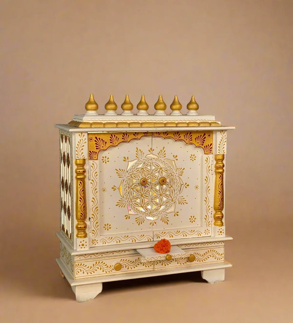 White Wooden Pooja Mandir design & Puja Mandap For Home