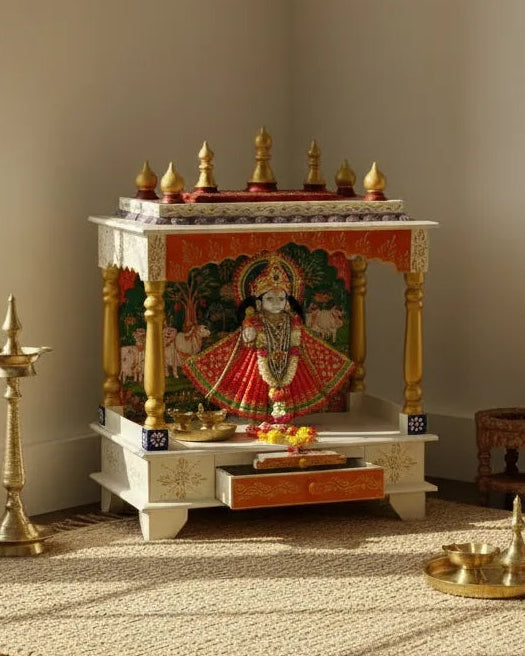 Wooden Pooja Temple & Puja Mandap For Home | DDASSWT2412SD_Open - D'DASS Store