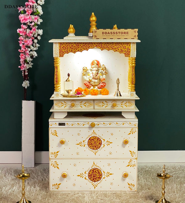 Wooden Pooja Temple & Puja Mandap with Cabinet for Home