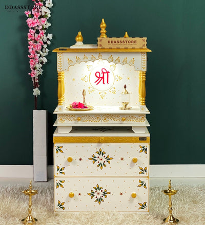 Wooden Pooja Temple & Puja Mandap with Cabinet for Home