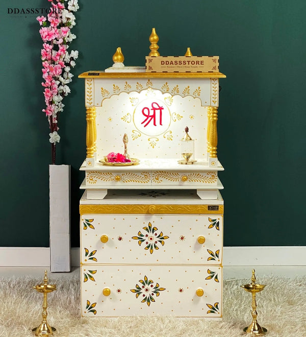 Wooden Pooja Temple & Puja Mandap with Cabinet for Home