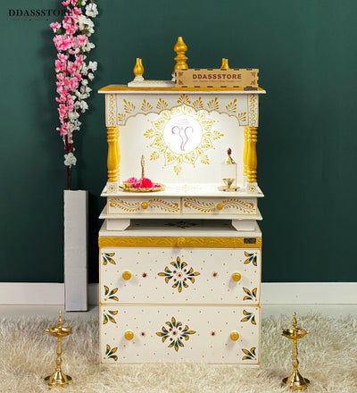 Wooden Pooja Temple & Puja Mandap with Cabinet for Home