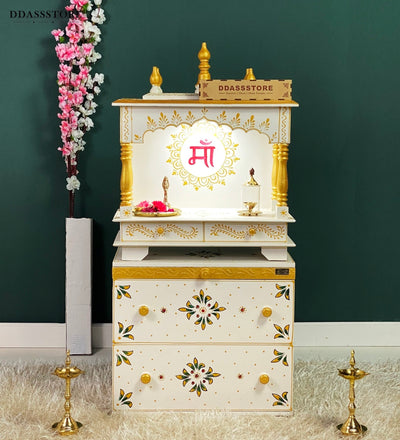 Wooden Pooja Temple & Puja Mandap with Cabinet for Home