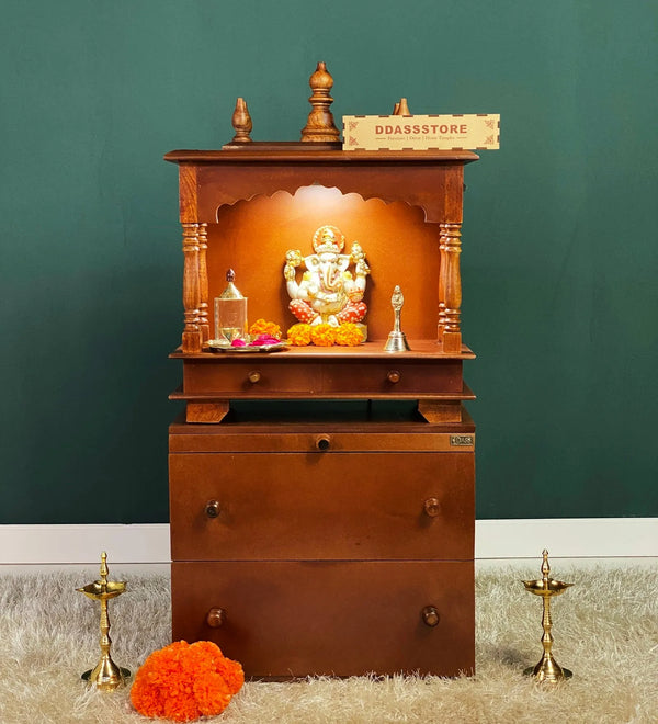 Wooden Pooja Temple & Puja Mandap with Cabinet for Home