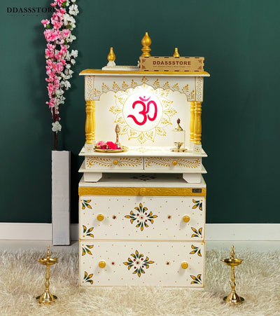 Wooden Pooja Temple & Puja Mandap with Cabinet for Home