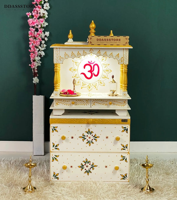 Wooden Pooja Temple & Puja Mandap with Cabinet for Home
