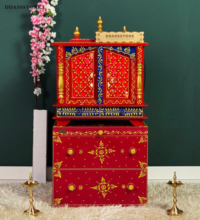Wooden Pooja Temple & Puja Mandap with Cabinet for Home