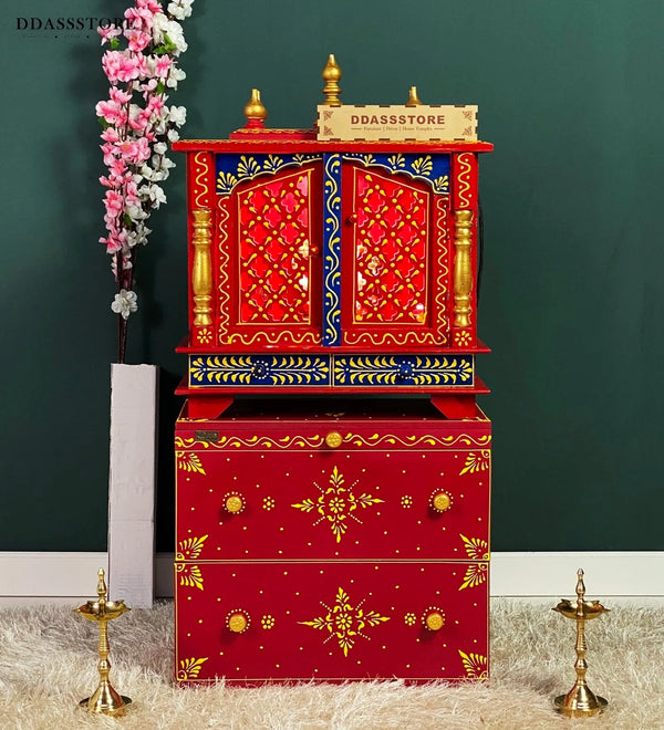 Wooden Pooja Temple & Puja Mandap with Cabinet for Home