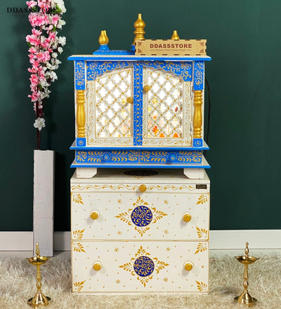 Wooden Pooja Temple & Puja Mandap with Cabinet for Home
